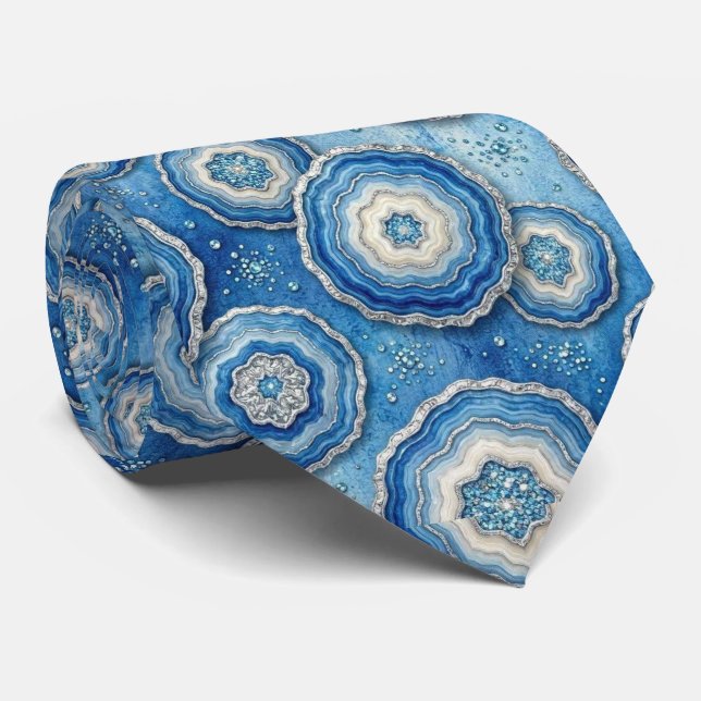 Cravate Luxury Faux Soie | Col Ocean Blue Geode (Roulé)