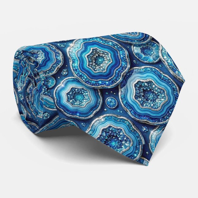 Cravate Luxury Faux Soie | Col Ocean Blue Geode (Roulé)