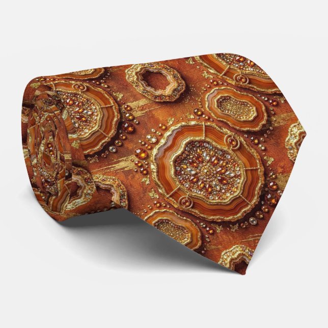 Cravate Luxury Faux Soie | Tie de cou Rust + Geode Or (Roulé)