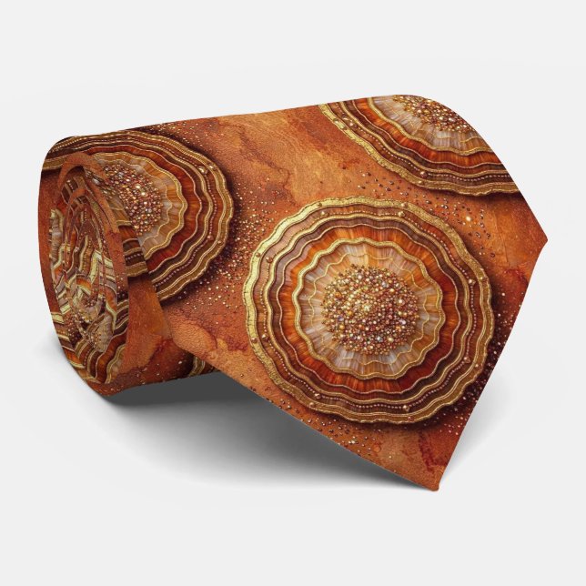 Cravate Luxury Faux Soie | Tie de cou Rust + Geode Or (Roulé)