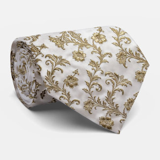 Cravate Luxury Royal Gold Floral Ornaments  Elegant White
