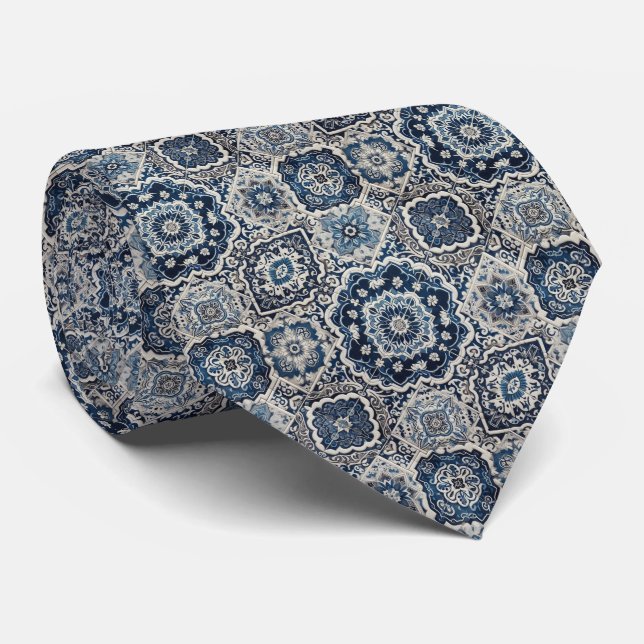 Cravate Luxury Statement Moroccan Tiled Faux Silk Neck Tie (Roulé)