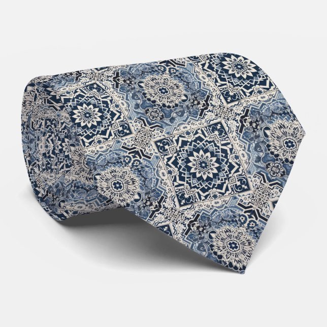Cravate Luxury Statement Moroccan Tiled Faux Silk Neck Tie (Roulé)