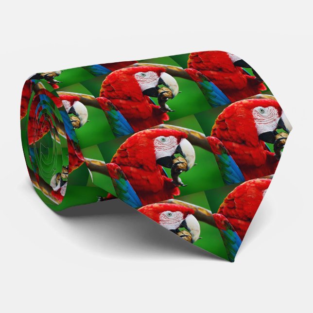 Cravate Macaw rouge et vert (Roulé)