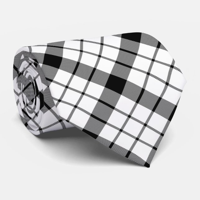 Cravate MacFarlane tartan noir blanc plaid (Roulé)