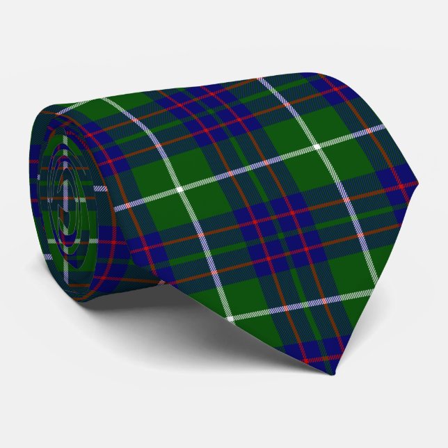 Cravate MacIntyre tartan vert bleu plaid (Roulé)