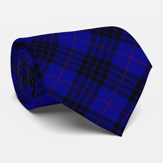 Cravate MacKay tartan bleu noir plaid (Roulé)