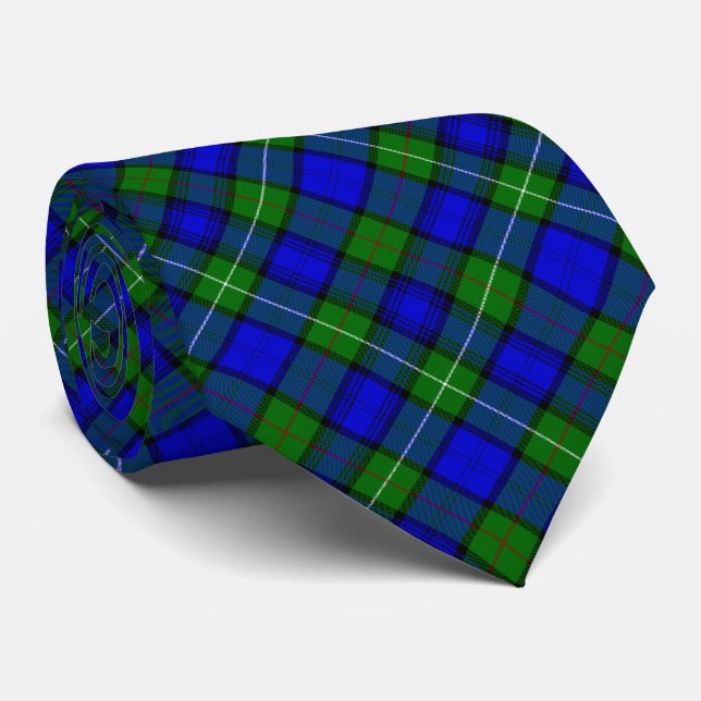 Cravate MacKenzie tartan bleu vert plaid (Roulé)