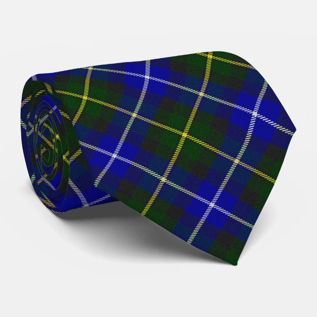 Cravate Macneil de Barra tartan bleu vert plaid (Roulé)