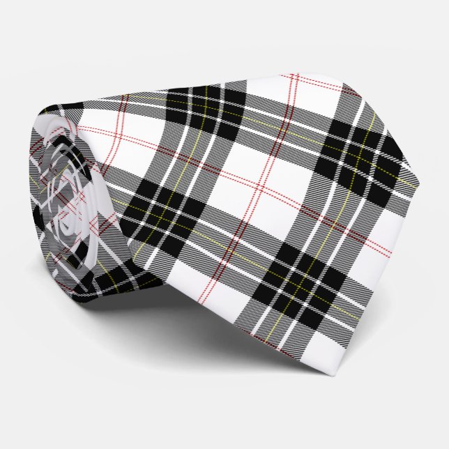 Cravate MacPherson tartan black white plaid (Roulé)