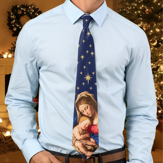 Cravate Madonna & Enfant Noël Cadeaux Prêtres Pasteurs (Religious Christmas gift necktie for Catholic & Christian priests, pastors, Dads and Grandpas)