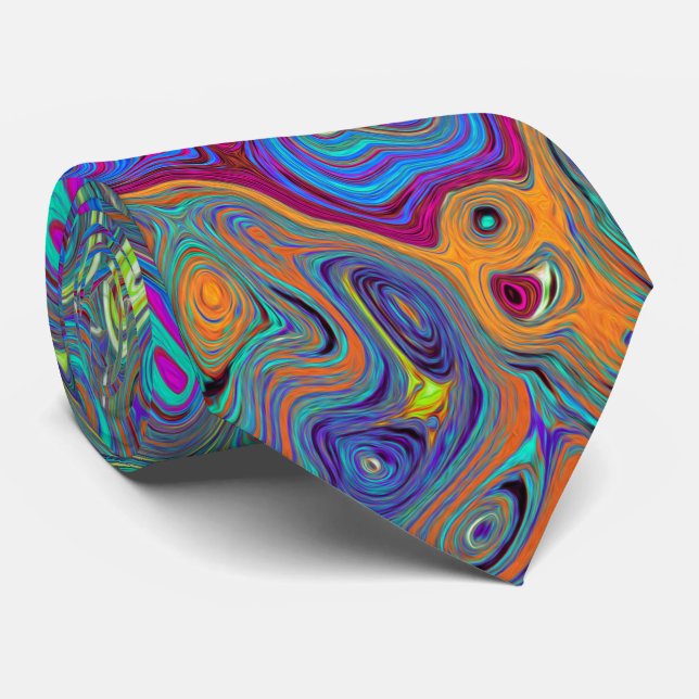 Cravate Magenta, Bleu et Mousse verte Retro Swirl (Roulé)