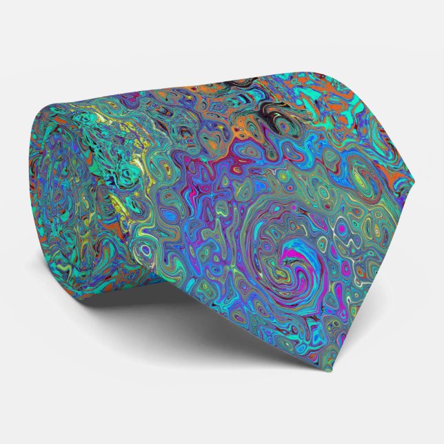 Cravate Magenta, Bleu et Mousse verte Retro Swirl (Roulé)