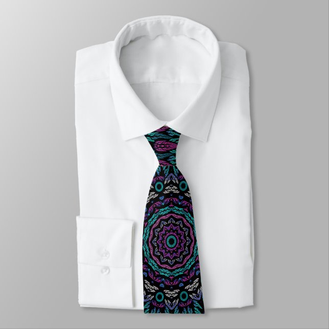 Cravate Magenta Bleu Turquoise Gothique Vitrage Mandala (Attaché)