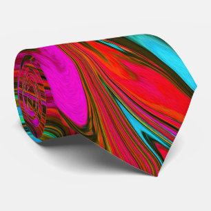 Cravate Magenta, Rouge et Bleu Rétro Groovy Art Abstrait