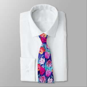 Cravate Magenta Violet rose rouge blanc bleu Tulipe Fleurs