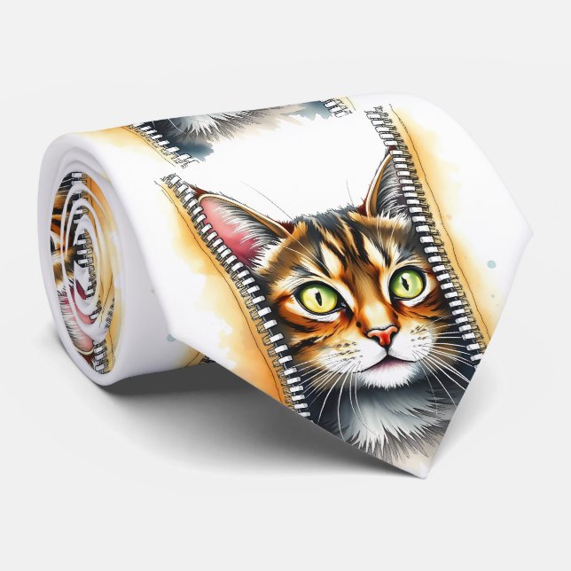 Cravate Magnifique Aquarelle Populaire Collection de chats (Roulé)