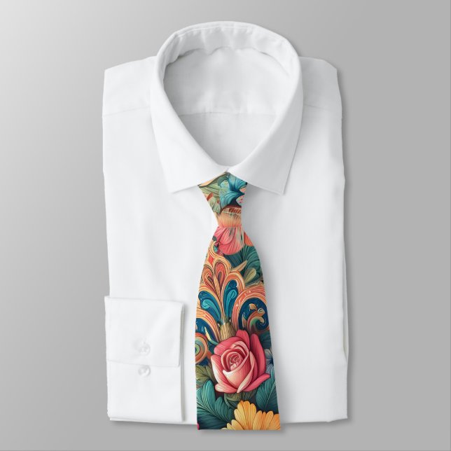 Cravate Magnifique bouquet de fleurs (Attaché)