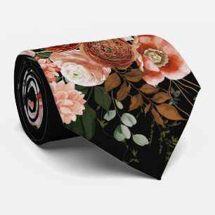 Cravate Magnifique floral rose et burgundy sur fond noir p