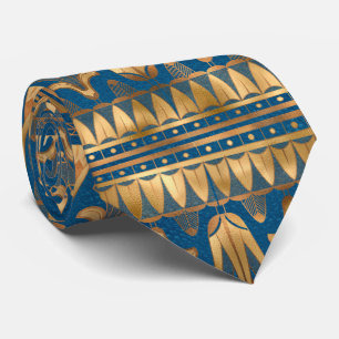 Cravate Magnifique motif bleu royal et or égyptien