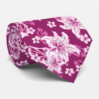 Cravate Magnifique motif de fleurs magenta