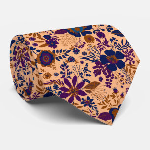 Cravate Magnifique motif floral pastel orange de style rét