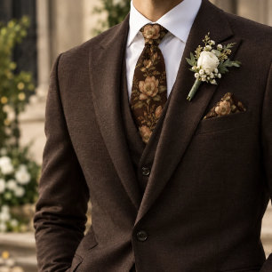 Cravate Magnolia Floral Mariage au Chocolat Noir