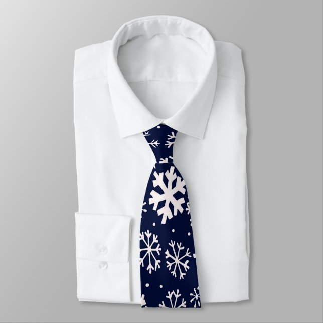 Cravate Main Drawn Snowflake Blizzard with Navy Classic Bl (Attaché)