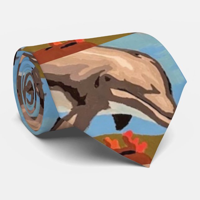 Cravate Main Painted by Number | Dolphins | (Roulé)