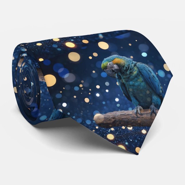 Cravate Majesté Bleue : La Macaw Bleue Sur Dreamy Blue Bok (Roulé)