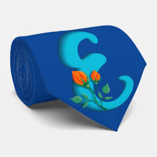 Cravate Majuscule E monogramme floral