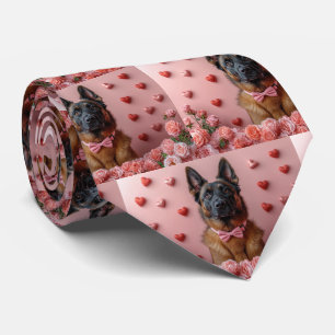 Cravate Malinois belge avec Rose - Saint Valentin