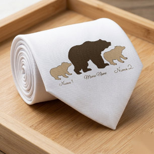 Cravate Maman Ours Personnalisée Avec 2 Noms D'Enfants Cad