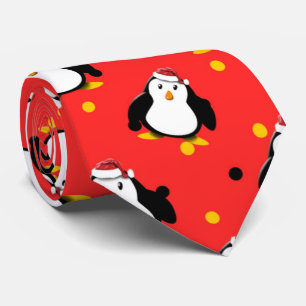 Cravate Manchots en tenue de Noël chapeau de Père Noël et