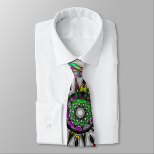Cravate Mandala de kaléidoscope anormal vert rouge