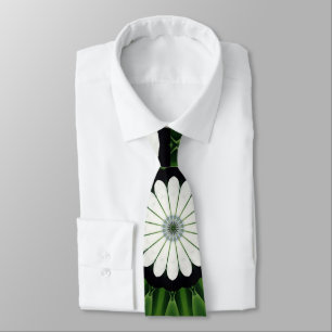 Cravate Mandala floral vert tropical et blanc