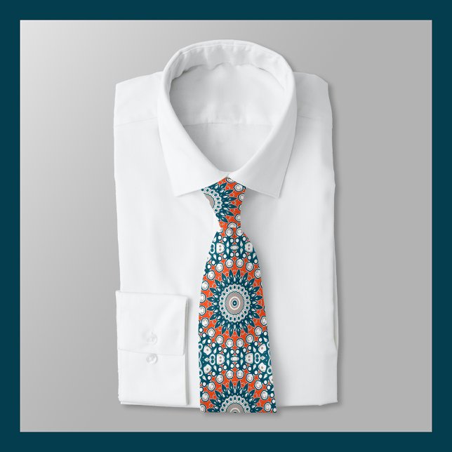 Cravate Mandala géométrique sarcelle et orange (Créateur téléchargé)