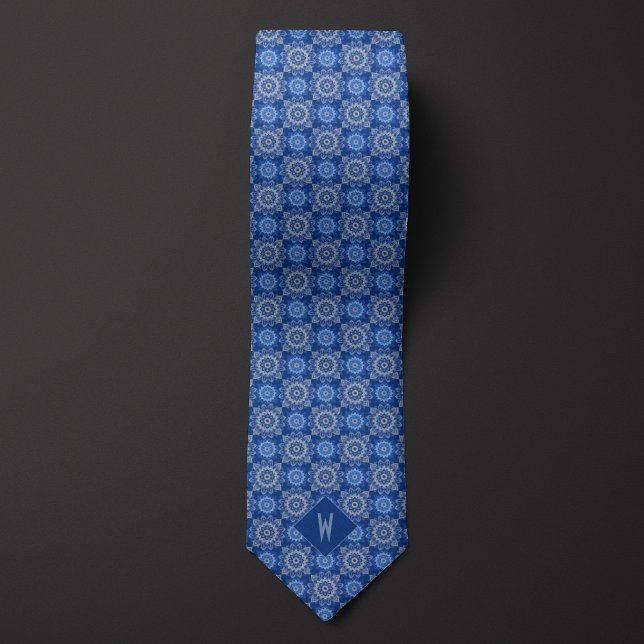 Cravate Mandala Monogramme Bleu Ciel (Créateur téléchargé)