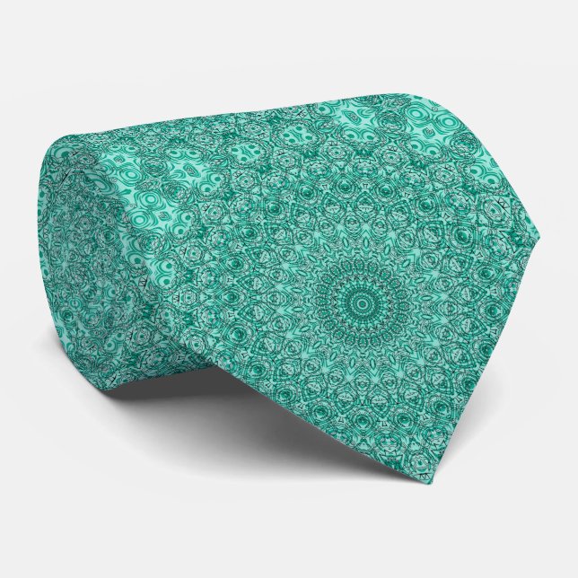 Cravate Mandala turquoise à symétrie complexe (Roulé)