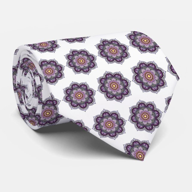 Cravate Mandala violet vintage des années 70 (Roulé)
