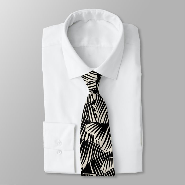 Cravate Manila Palm Moderne Hawaïen Tropical - Noir (Attaché)