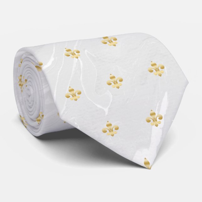 Cravate Marble gold Fleur de Lis, French Lili pattern (Roulé)