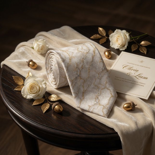 Cravate Marbre Blanc de Luxe et Veines d'Or Liquide (Créateur téléchargé)