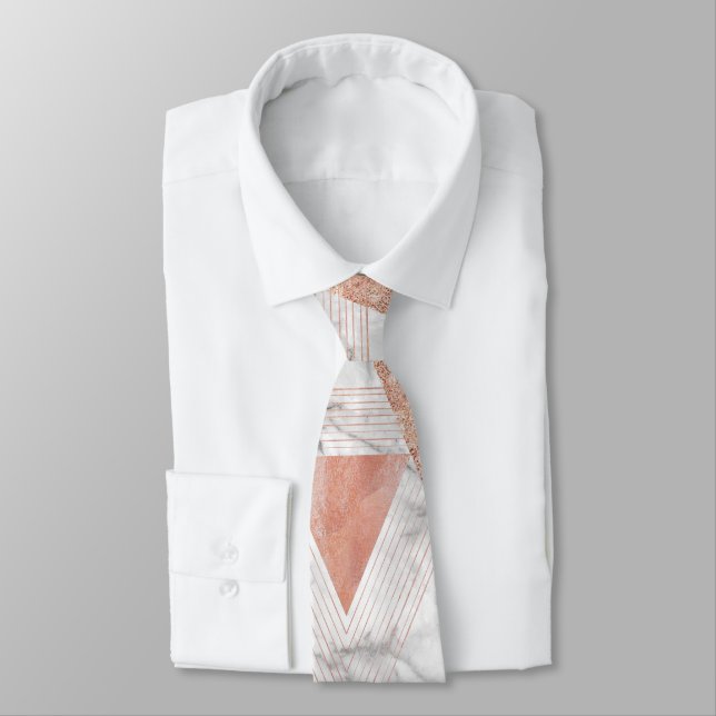 Cravate marbre blanc tendance triangles or rose géométriqu (Attaché)