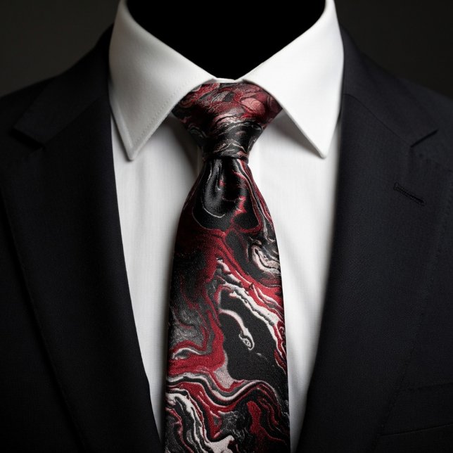 Cravate Marbre élégant à tourbillons rouges et noirs (Créateur téléchargé)