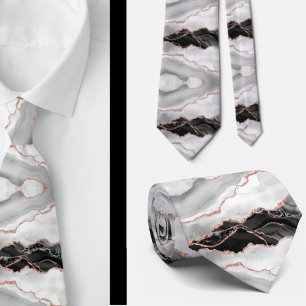 Cravate Marbre élégant noir et blanc à paillettes d'or ros