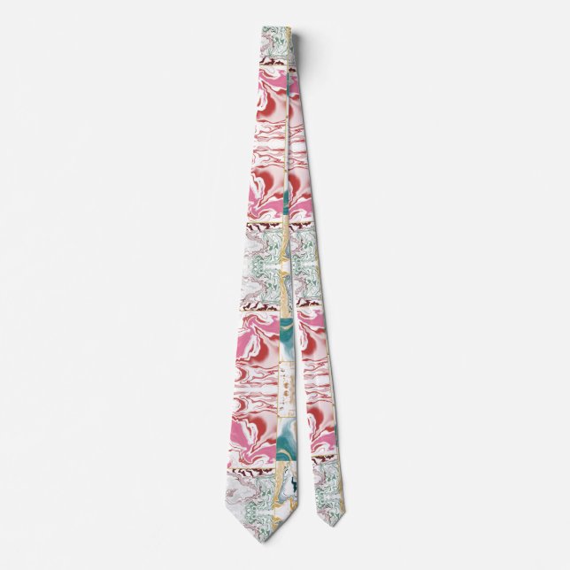 Cravate Marbre fluide tourbillonnant sarcelle et or rose d (Devant)