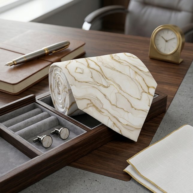 Cravate Marbre Ivoire et Or (Créateur téléchargé)