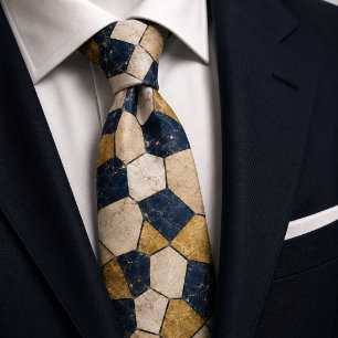 Cravate Marbre mosaïque bleu marine et or de luxe