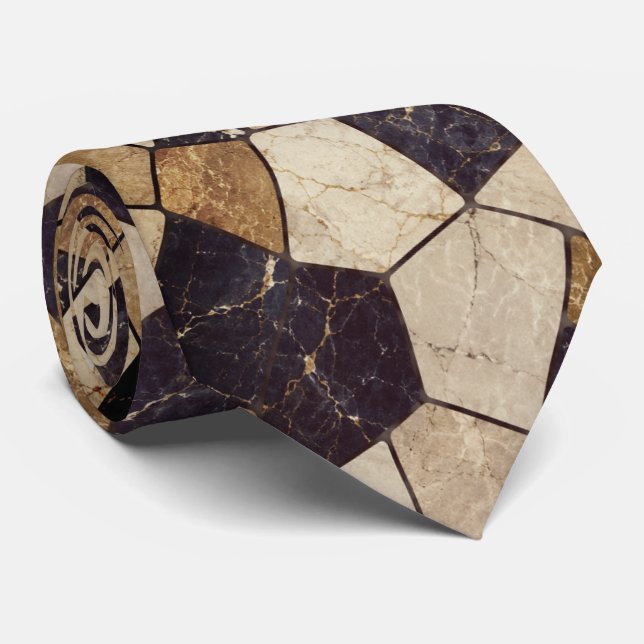 Cravate Marbre mosaïque bleu marine et or de luxe (Roulé)